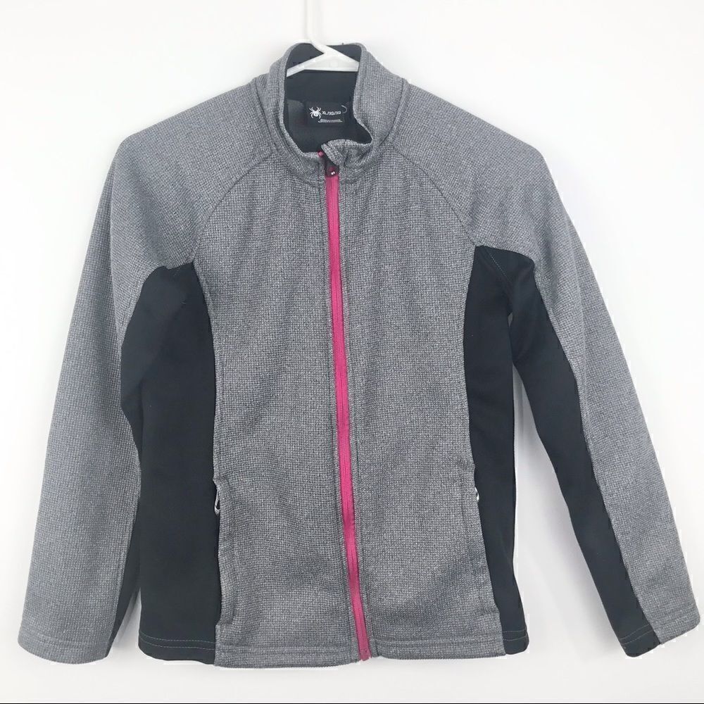 Spyder Gray and Black Zip Up Thermal Jacket with Pink Trim